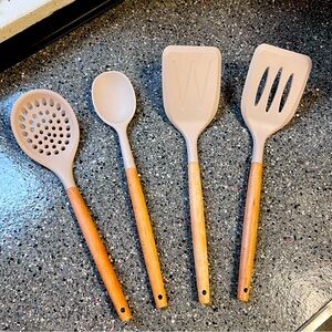 Luxury set of kitchen utensils with premium natural wood handle